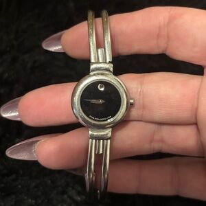 MOVADO harmony ladies quartz watch! GUC silver tone black dial